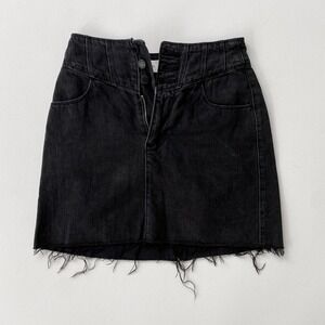 Hollister Ultra High‎ Rise Black distressed Denim Jean Mini Skirt Jean Size 26